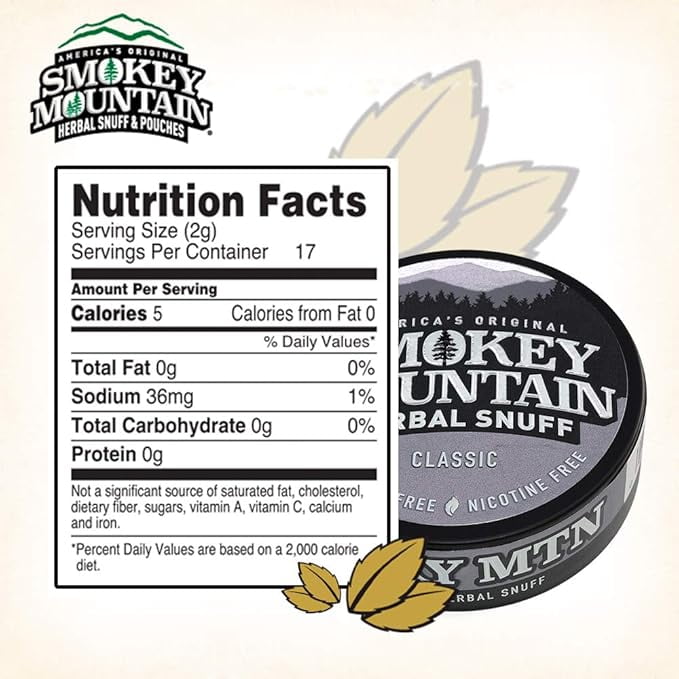 how many calories in chewing tobacco Smokey Mountain, Smokeless Long Cut, Classic, 5 Can Box