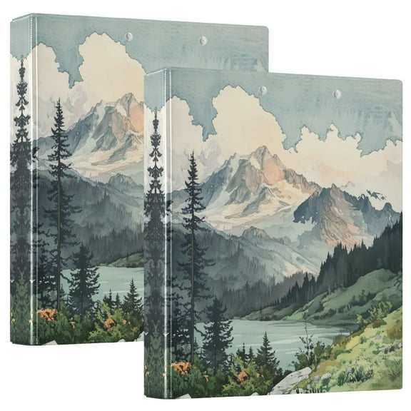 FORMRS 3 Ring Binder 1.5 inch with Pockets Set of 2 Clip Board 200 Sheets Capacity, Watercolor Mountatin
