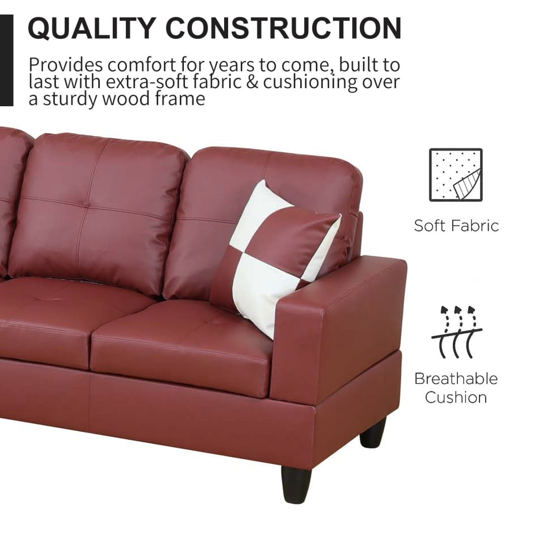 Sectional Couch for Living Room Furniture Sets, Faux Leather L Shape Living Room Sofa with Chaise 2 Piece Using for Apartment, Office, Bedrooms, Red (Facing Left Chaise)