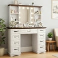 thumbnail image 3 of VEANERWOOD Large Makeup Table Vanity with Mirror and Lights, Farmhouse White Vanity with 9 Drawers and Shelves, Dressing Table for Bedroom, 3 of 9