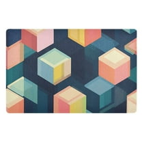 Yayeee Doormat for Indoor Entrance 32" x 20" Non Slippery Floor Rug, Blue Cubes