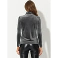 thumbnail image 4 of DARING DIVA Women's Turtleneck Long Sleeve Stretchy Velvet Blouses M Grey, 4 of 6