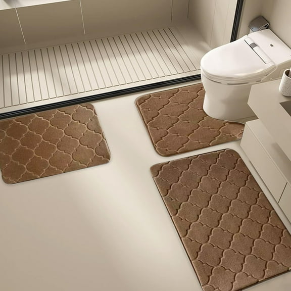 Latrodar Bathroom Toilet Cover Bathroom Mats Absorbent Printed Meticulously Crafted Piece Floor Mat Set Coffee Home Essentials