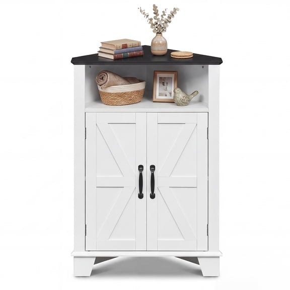 Costway 2-Door Sideboard Organizer Cabinet with Open Storage & Adjustable Shelf for Living Room White