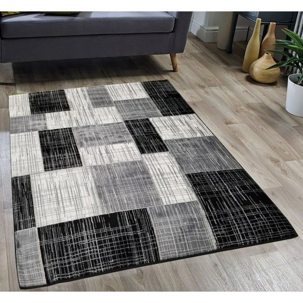 SavaHome Indoor Outdoor Area Rug, Checkered Black (30045x7)