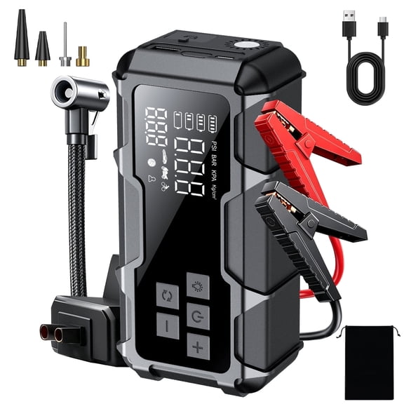 Jump Starter with Tire Inflator & Power Bank - 15000mAh Portable Car Battery Booster, 5000A Jump Starter, Cordless Rechargeable Handheld Air Compressor for Car Tires, Auto Shut-Off, LED Light