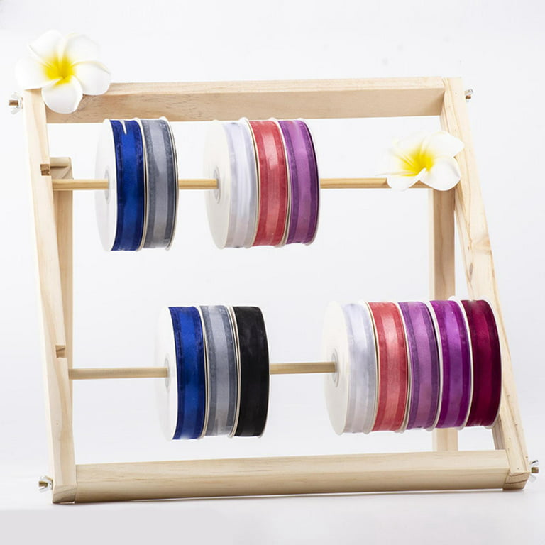 Wooden Ribbon Holder 2 Tier Ornament Easy to Use Storage Stable DIY Durable Space Saving Craft for Sewing Thread Spool Embroidery Tabletop, Size