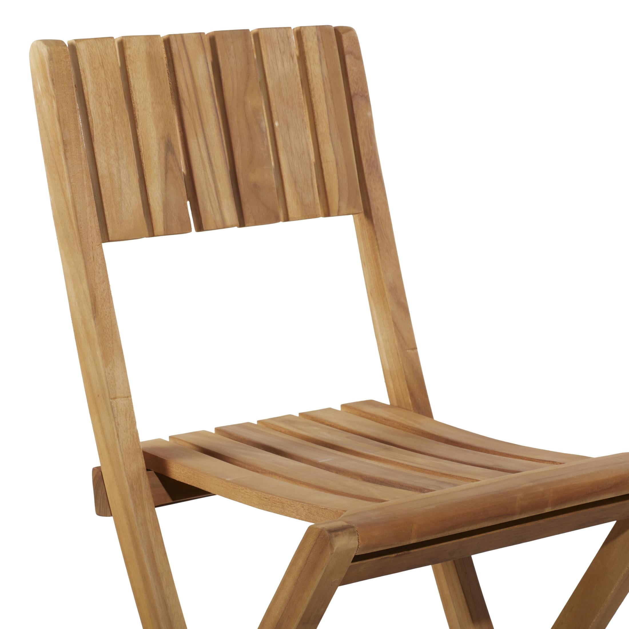 DecMode Teak Wood Indoor Outdoor Slatted Folding Bar Stool with Footrest, Brown, Set of 2