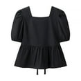 thumbnail image 5 of Mittory Women's Summer Dressy Casual Tops Short Puff Sleeve Babydoll Peplum Shirts Square Neck Solid Color Blouse, 5 of 7