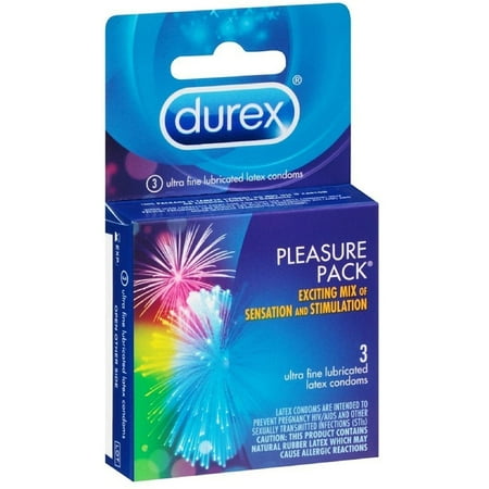 Durex Pleasure Pack Premium Lubricated Latex Condoms, Assorted 3 ea (Pack of