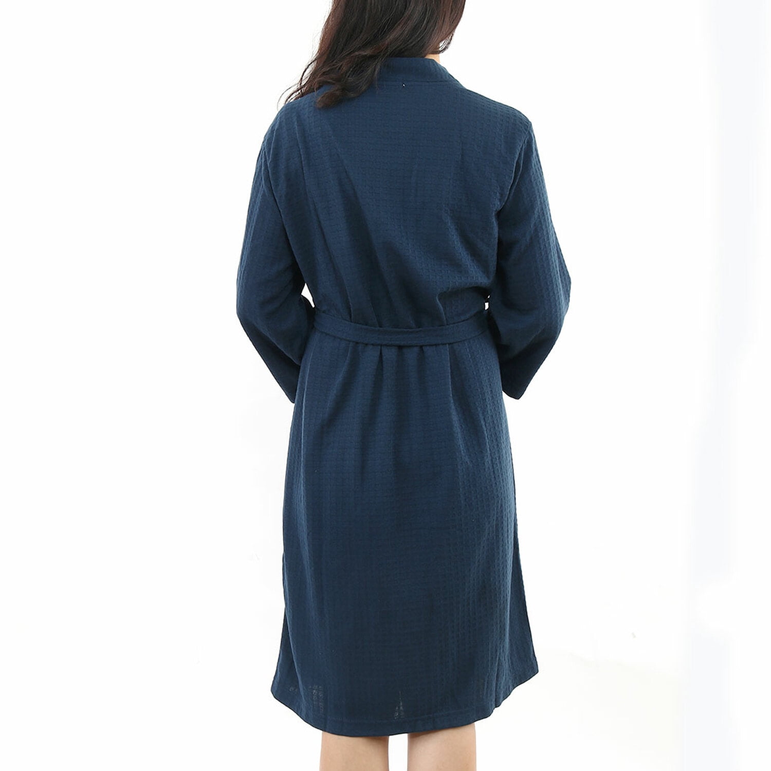 Unique Bargains Women's Bathrode Knee Length Knit Waffle Spa Robe XL Navy Blue