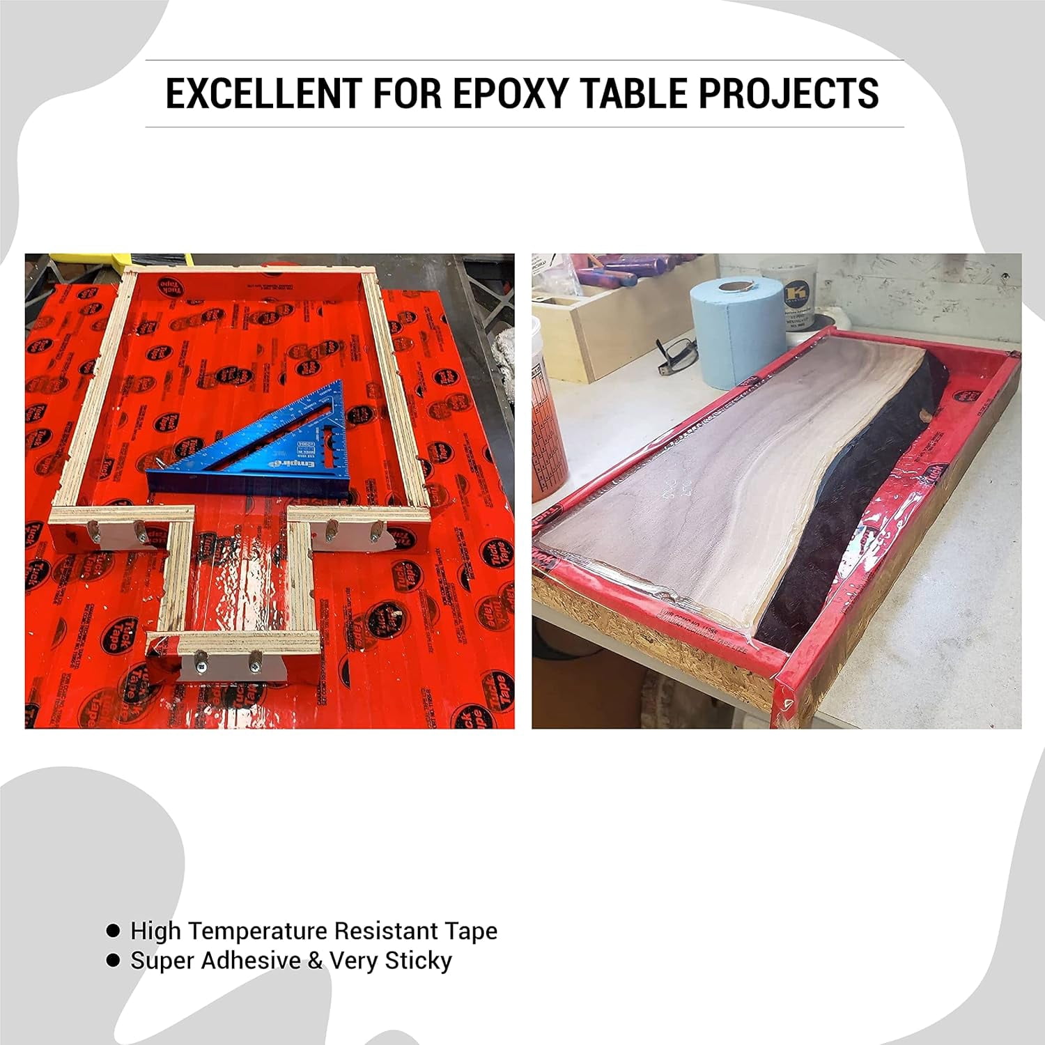 Construction Sheathing Tape, Epoxy Resin Tape, 2.4 in x 180 ft (Red)