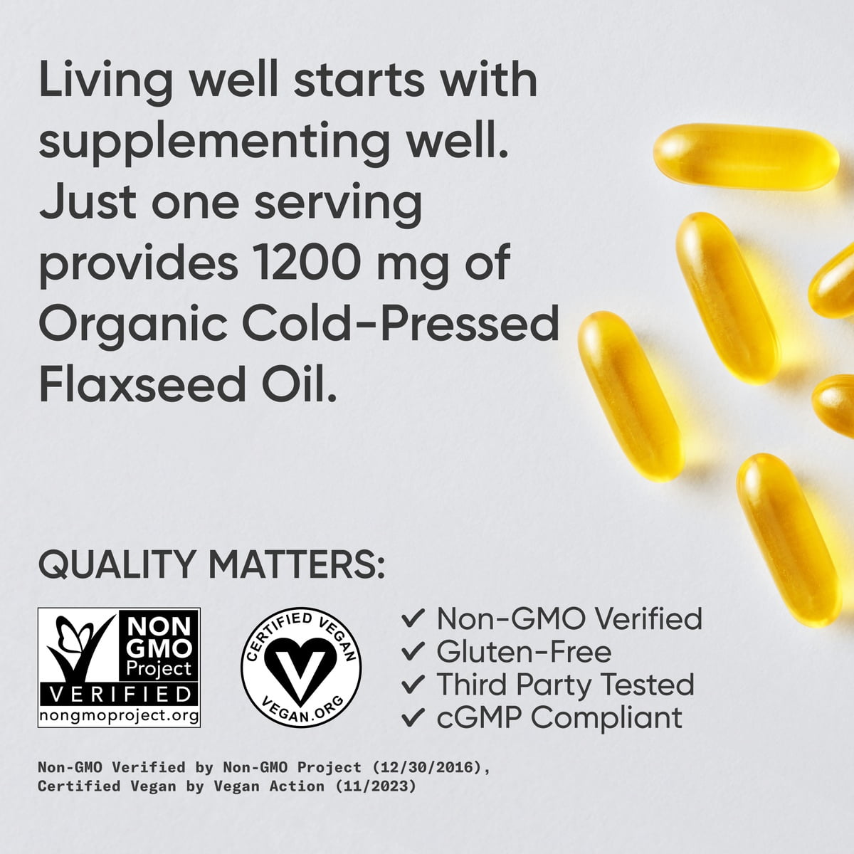 Sports Research® Vegan Flaxseed Oil 1200mg w/ ALA Omega 3 Non-GMO (180 Softgels)