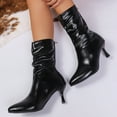 thumbnail image 4 of Black Ladies Short Boots With Pointed Toe And High Heel Pleated Design For Comfort And Style Ideal For Autumn Winter, 4 of 9