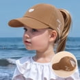 thumbnail image 2 of Krdevn Girls' Ponytail Baseball Cap, Adjustable Breathable Sun Hat with Heart Embroidery, Lightweight Outdoor Sports Cap for Summer,One Size, 2 of 3