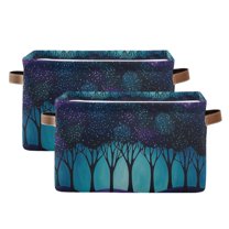 Yayeee 2 Pack Canvas Storage Basket with Handles for Shelves Fabric Bins Closet Organizer, Purple Moonlight Forest