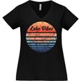 thumbnail image 3 of Inktastic Lake Vibes Distressed Retro Sunset Women's Plus Size V-Neck T-Shirt, 3 of 5