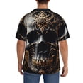 thumbnail image 3 of KLL Gold Pattern Black Skull Print Men's Shirt Short Sleeve Button Down Summer Cuba Beach Shirts- XX-Large, 3 of 5