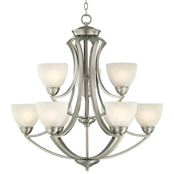 Possini Euro Design Milbury Lustre en Nickel Satiné 30 Pouces Grand Moderne Blanc Verre Albâtre 2 Niveaux Luminaire 9 Lumières pour Salle à Manger Maison Hall Entrée Cuisine Chambre Salon Hauts Plafonds