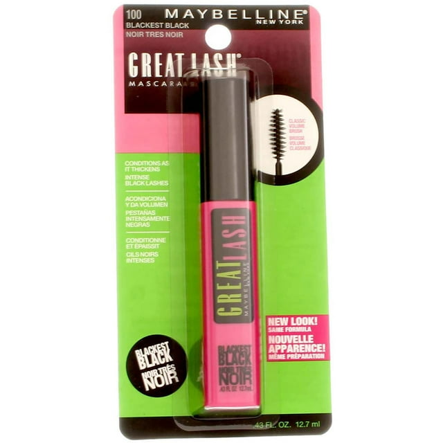 Máscara Maybelline Great Lash Blackest Black, paquete de 2