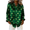thumbnail image 3 of Haut de la Saint-Patrick pour Femme, Chemise Verte à Manches Longues Boutonnée, Blouse Décontractée Boutonnée avec Col Rabattu, Haut en Polyester Tendance pour la Maison et le Quotidien, Idées de Tenue pour la Saint-Patrick, 3 of 6