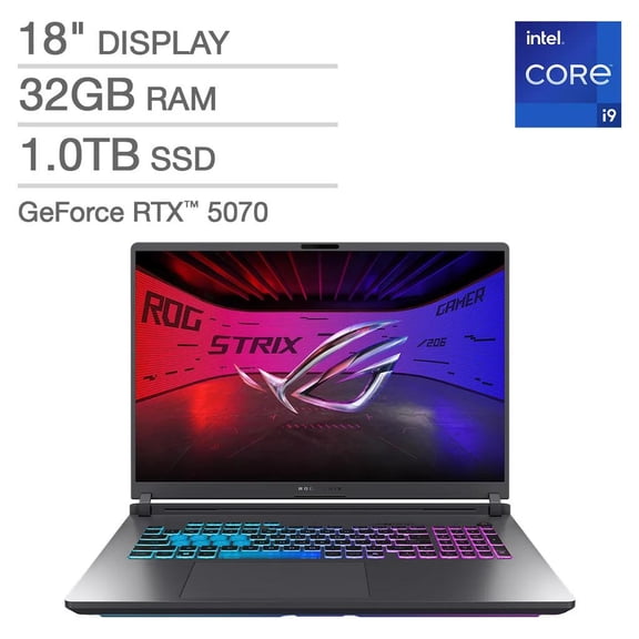 ASUS ROG Strix G18 18" Gaming Laptop - Intel Core i9-14900HX Processor - GeForce RTX 5070 - WUXGA (1900x1200) 144Hz Display - 32GB RAM - 1TB SSD - Windows 11