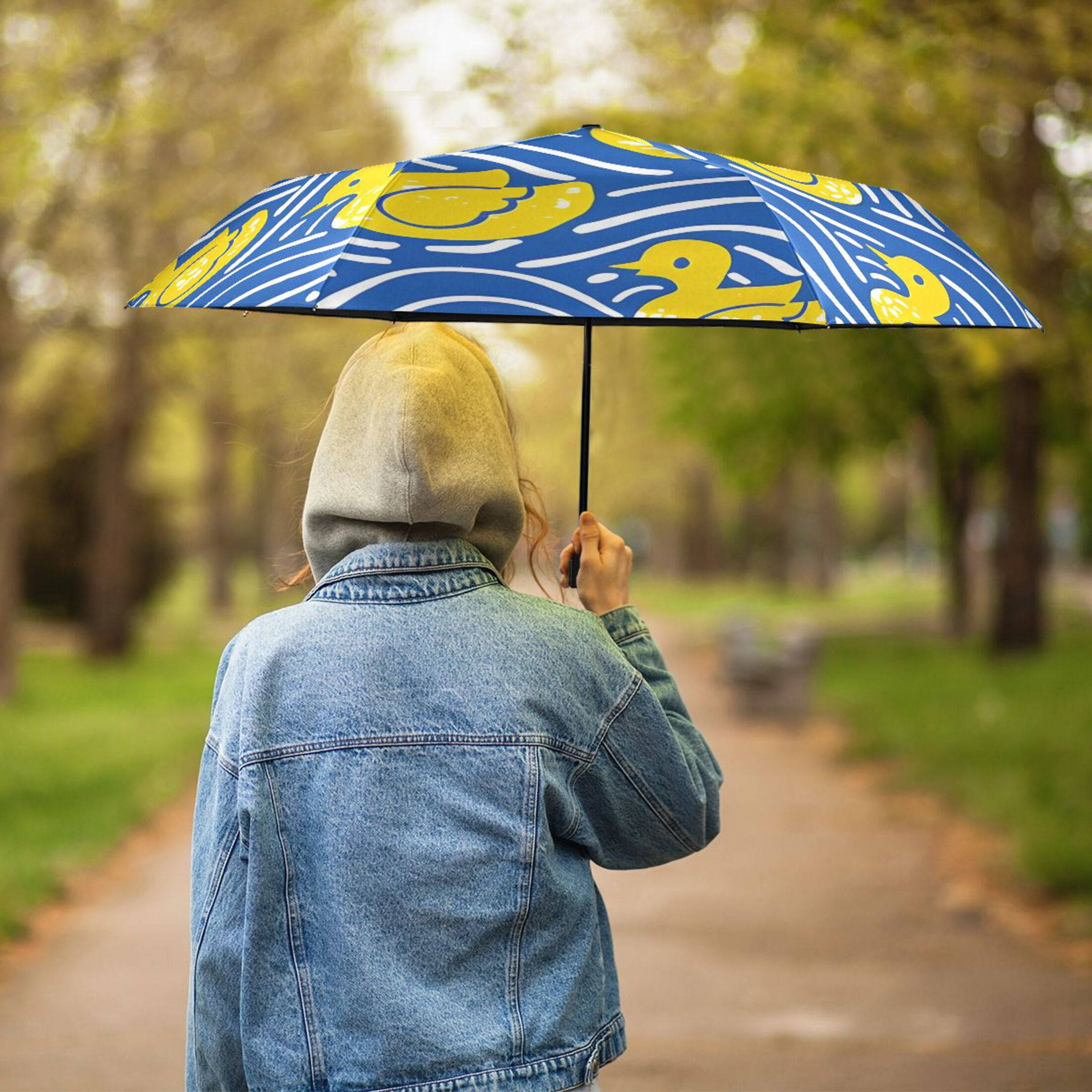 ALAZA Ducks on Wavy UPF 50+ Compact Folding Umbrella for Rain Travel Umbrella Packable