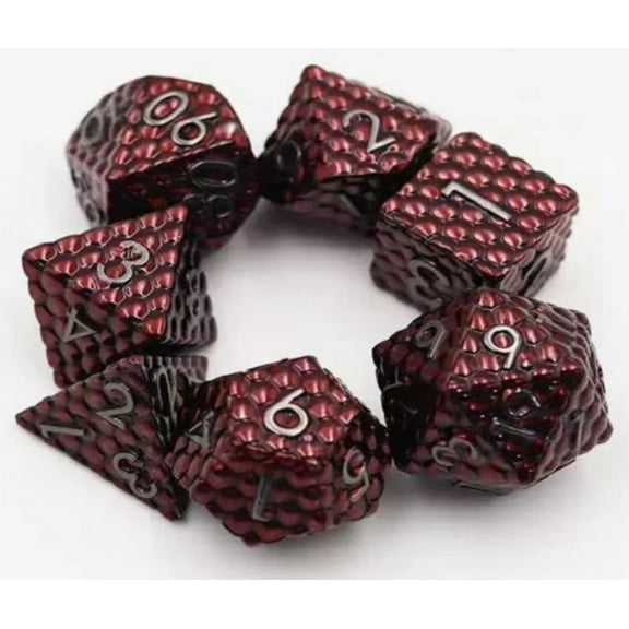 Galactic Dice Premium Dice Sets - Red Dragon Scale Metal Set of 7 Dice with Tin