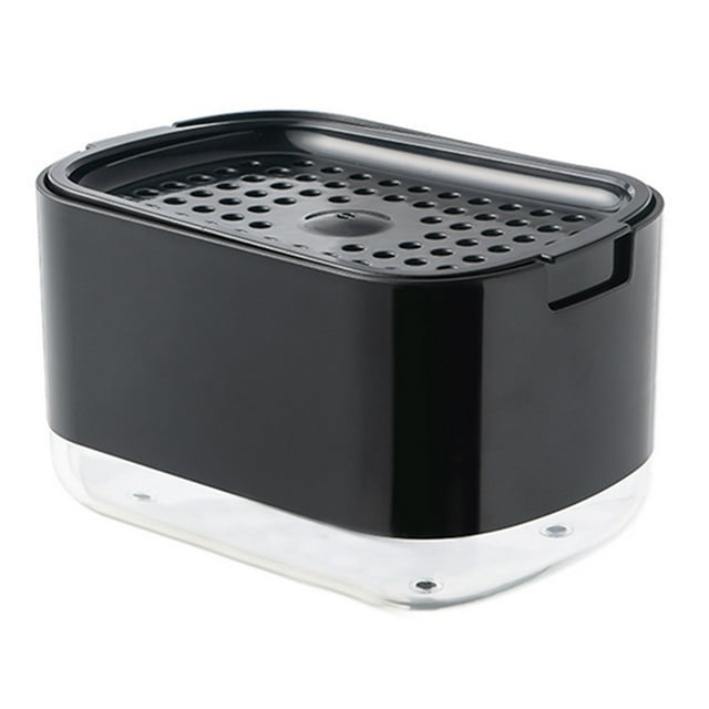 Dispensador de jabón con soporte para esponja PP PET tipo prensa caja de jabón para paño plato limpieza de cocina negro