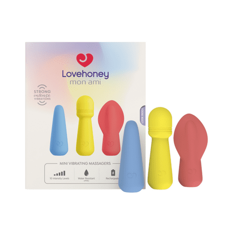 Lovehoney Mon Ami Mini Vibrating Massagers, Yellow, Coral, and Blue
