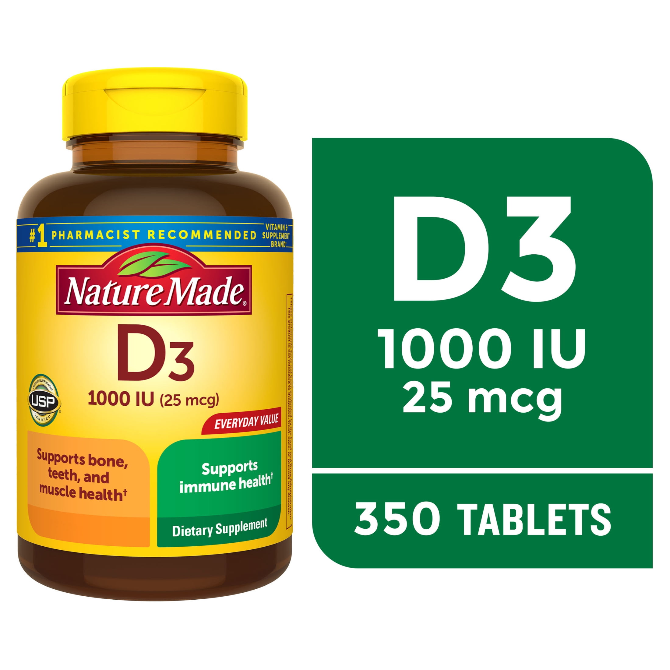 (3 pack) Nature Made Vitamin D3 1000 IU (25 mcg) Tablets, Dietary Supplement for Bone and Immune Health Support, 350 Count