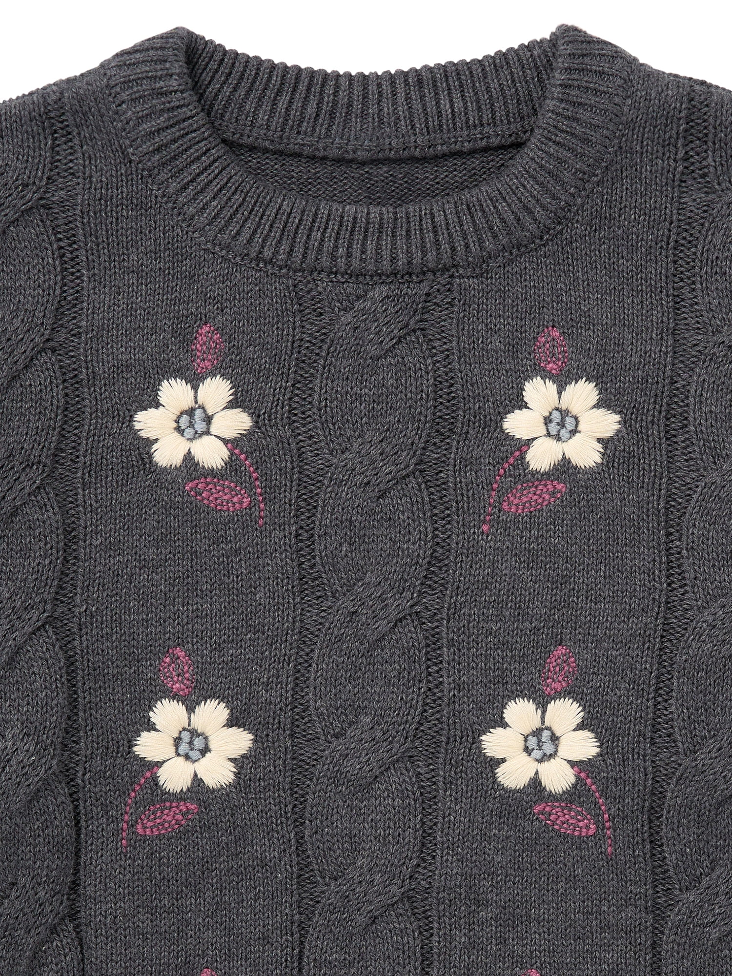 Modern Moments by Gerber Toddler Girl Embroidered Cabel Sweater, Sizes 12 Months - 5T
