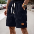 thumbnail image 3 of Corduroy Waffle Shorts for Men Summer Casual Elastic Waist Wide Straight Leg Relaxed Fit Bermuda Shorts with Pockets, 3 of 8