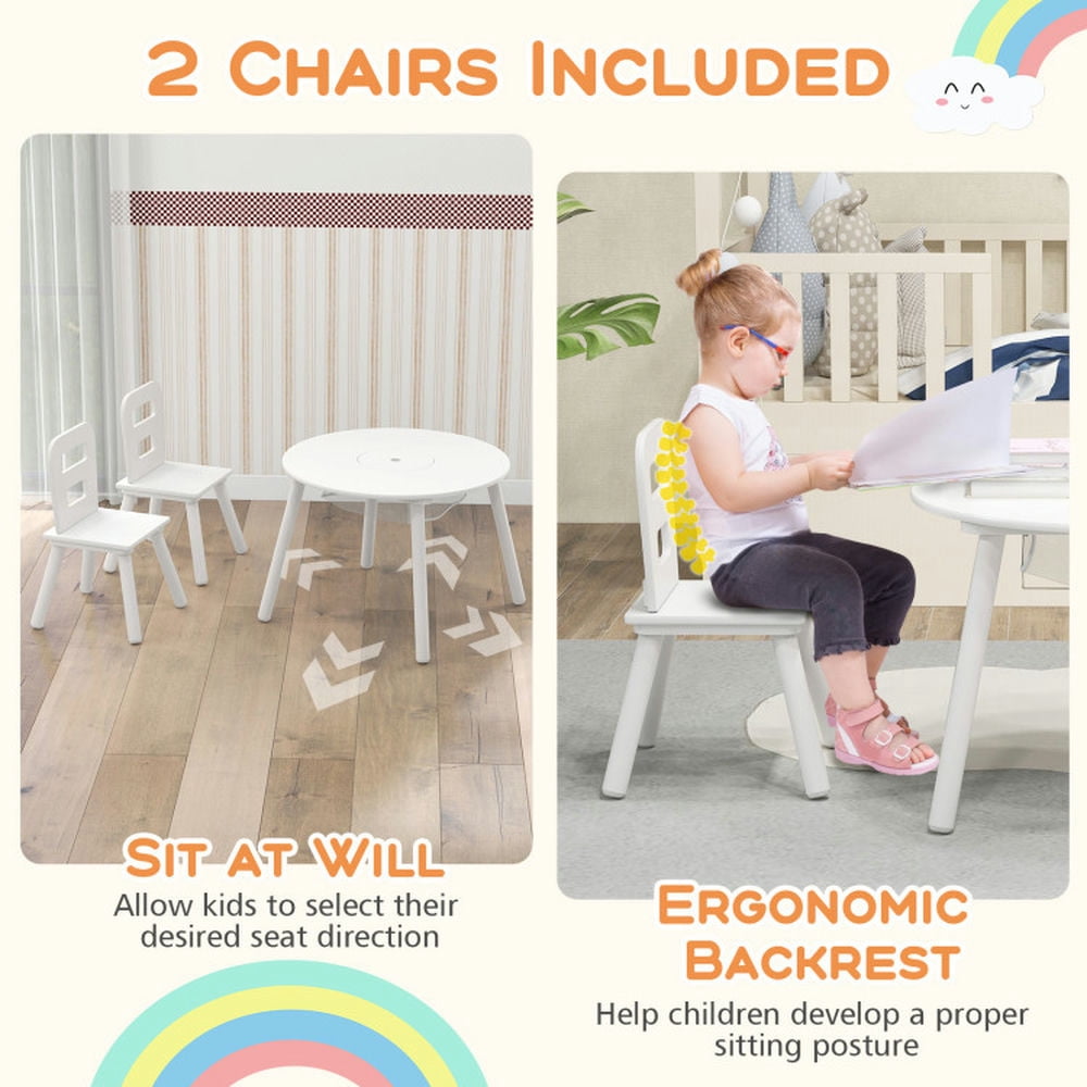 Kadyn Children Kids Table Chair Set,Children Playroom Table Chair Set,Wood Activity Kids Table and Chair Set with Center Mesh Storage-White