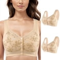 thumbnail image 3 of Beige 40 2Pc Women's Comfortable Large Padded Sports Bra Size Front Open Button Women Bras Wireless Cotton Middle and Old Age Bras Bulk Gathering No Steel Ring Women Bra, 3 of 3