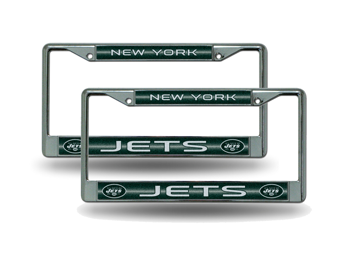 New York NY Jets Chrome Metal (2) Bling License Plate Frame Set