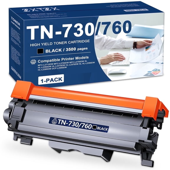 TN760 TN730 TN 760 Toner for Brother Printer Compatible for Brother MFC-L2710DW HL-L2390DW MFC-L2750DW TN-TN-760 TN-730 High Yield Black Cartridge DCP-L2550DW HL-L2370DW 1 Pack Black