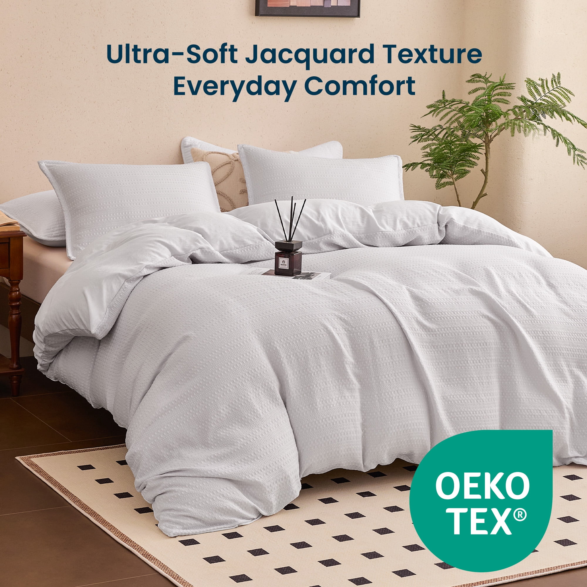 Sleep Zone Boho Jacquard Duvet Cover Set Queen, 3 Pieces Cozy Soft Breathable Bedding Set, Light Grey
