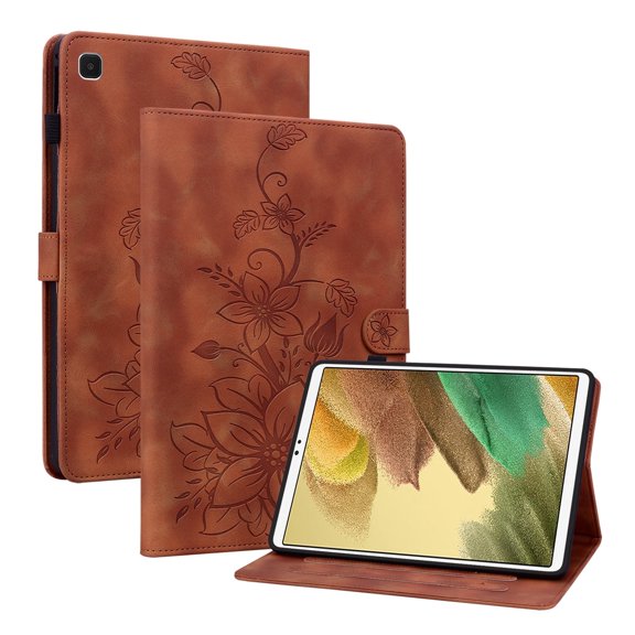 XYX for Samsung Galaxy Tab A7 Lite 8.7 inch SM-T220 SM-T225 Case, PU Leather Slim Folio with Multi-Angle Stand, Brown Lily Flower