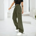 thumbnail image 4 of OSOLU Solid Color Women Cargo Pants High Waist Wide Leg Pants Straight Leg Loose Trousers Everyday Comfort Versatile Active Athletic Casual Bottoms, 4 of 6