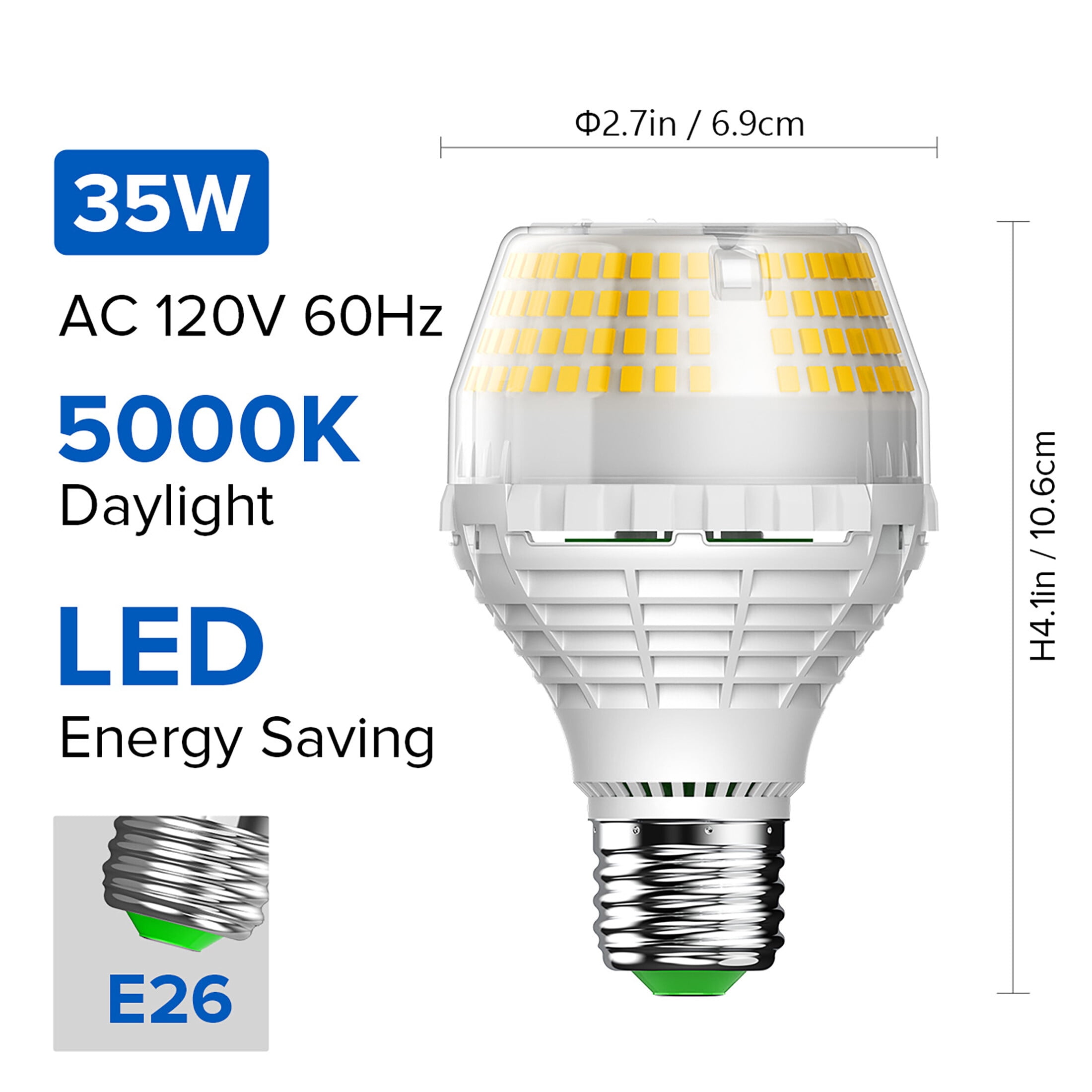 SANSI 35 Watts (400W Equiv) A19 LED Light Bulb, 5000 Lumens, E26 Base, 5000K Daylight Non-Dimmable