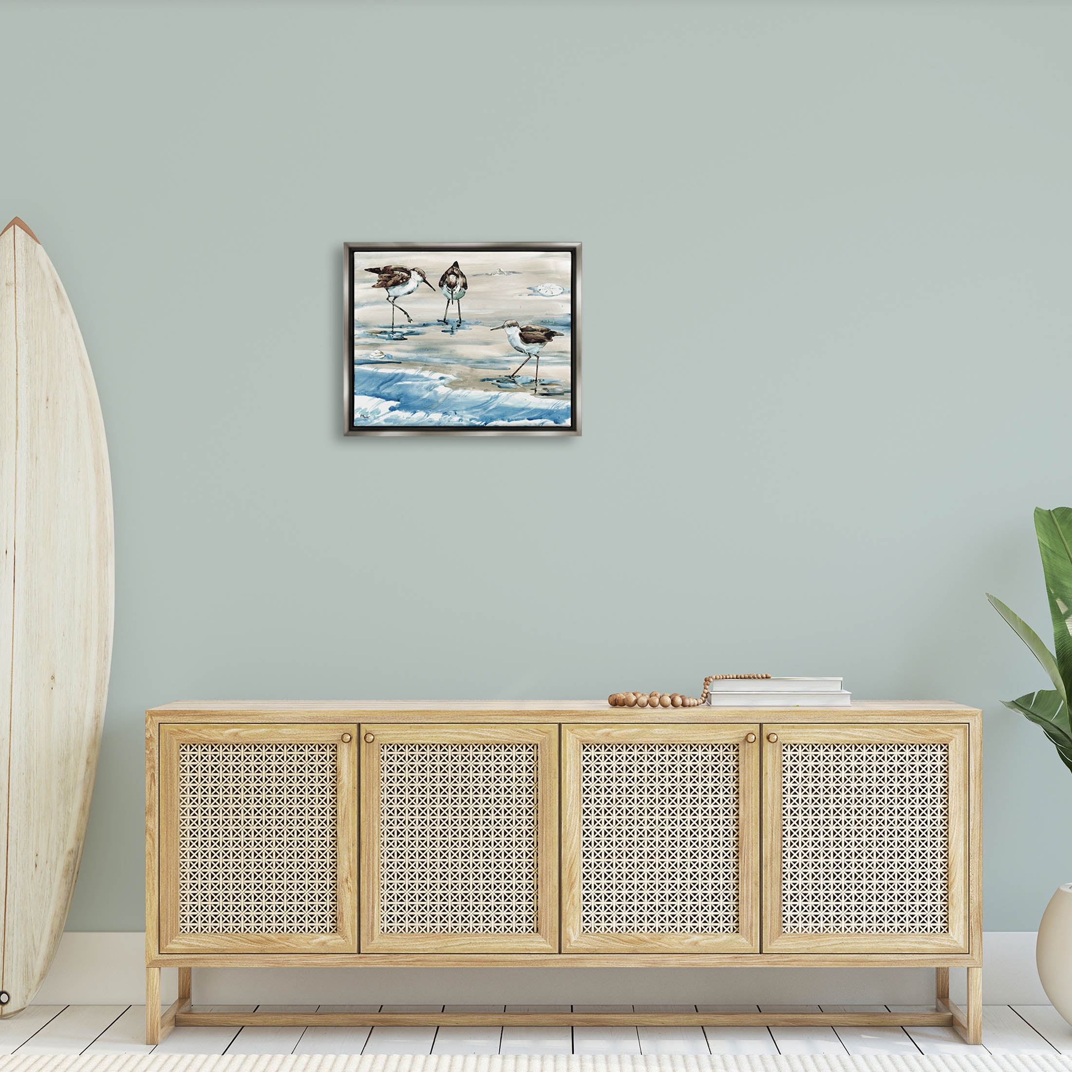 Stupell Industries Rockhampton Sandpipers Ocean Waves Painting Luster Gray Floating Framed Canvas Print Wall Art, Design by Paul Brent