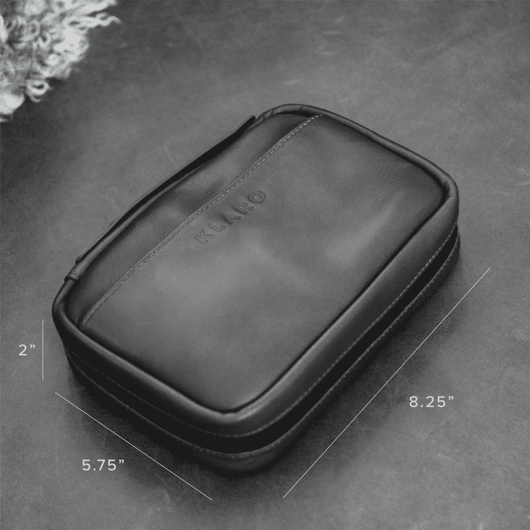 Klaro Travel Leather Cigar Case, 5 Cigar Storage, 2 Accessory Pockets -  Black 