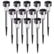 12 Pcs LED Stainless Steel Outdoor Garden Solar Lights for Pathway Walkway Patio Yard Lawn Cool White