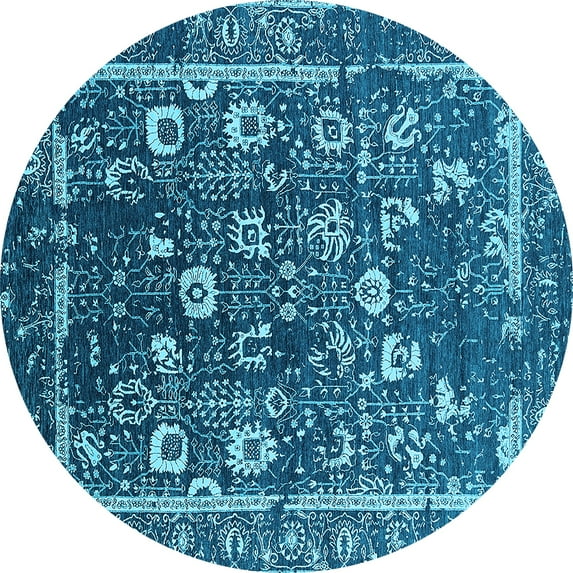 Ahgly Company Indoor Round Oriental Light Blue Industrial Area Rugs, 6' Round