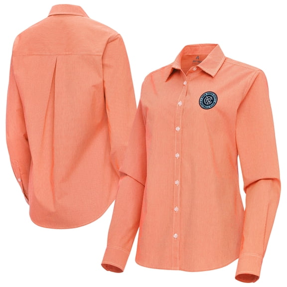 Women's Antigua Orange New York City FC Porter Woven Tri-Blend Long Sleeve Button-Up Shirt