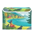 thumbnail image 2 of Foldable Fabric Storage Bin With Handle Collapsible Basket Box Storage With Lid Organizer Blue Water Green Trees, 2 of 7
