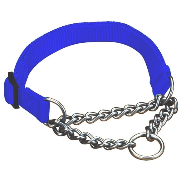 Hamilton 1 by 20 to 32-Inch Adjustable Combo Choke Dog Collar, Large, Chain and Blue Nylon