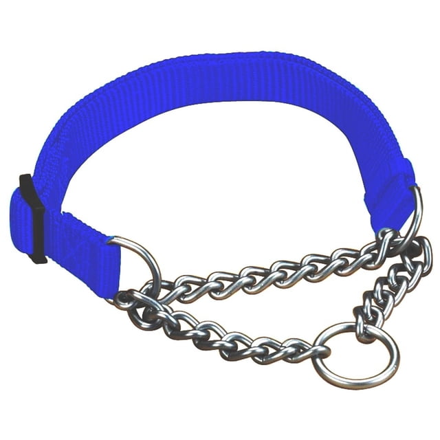 Hamilton Collier pour Chien à Étranglement Combiné Réglable de 1 by 20 à 32 Pouces, Grand, Chaîne et Nylon Bleu