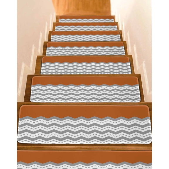 Grey Ripple Stair Treads Non Slip for Steps Grey Striped Simple 4 Pcs Reusable Adhesive Stair Runner Mats for Dogs Elders Carpet Treads Rugs for Staircase 8x30 In